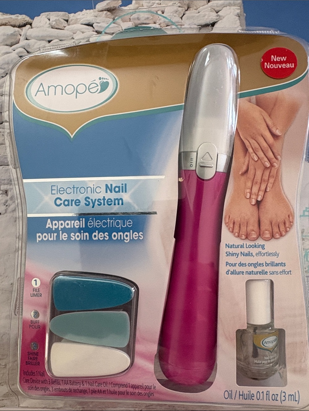 AMOPE Electric Nail Care Device Pink and Blue Packaging